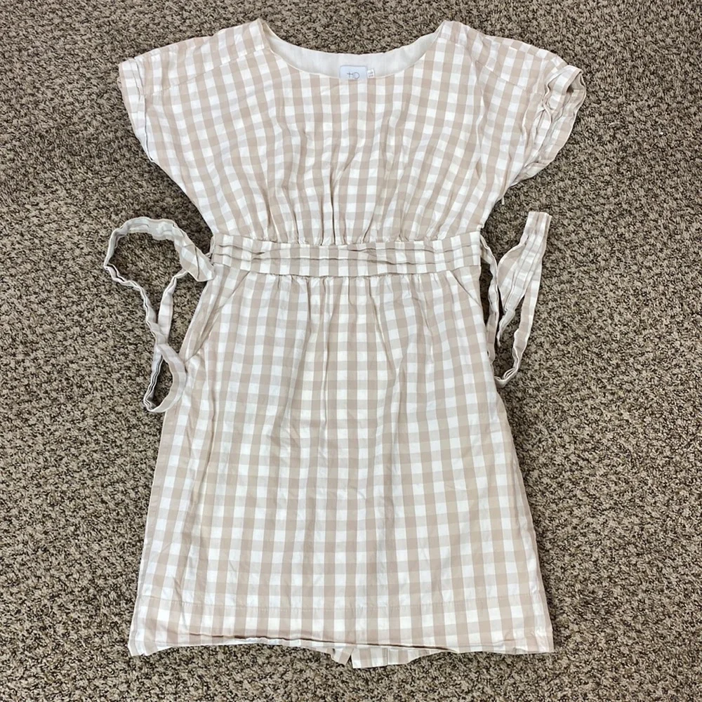 Anthropologie HD in Paris Beige Gingham Ribboned Poplin Dress - Picture 3 of 12